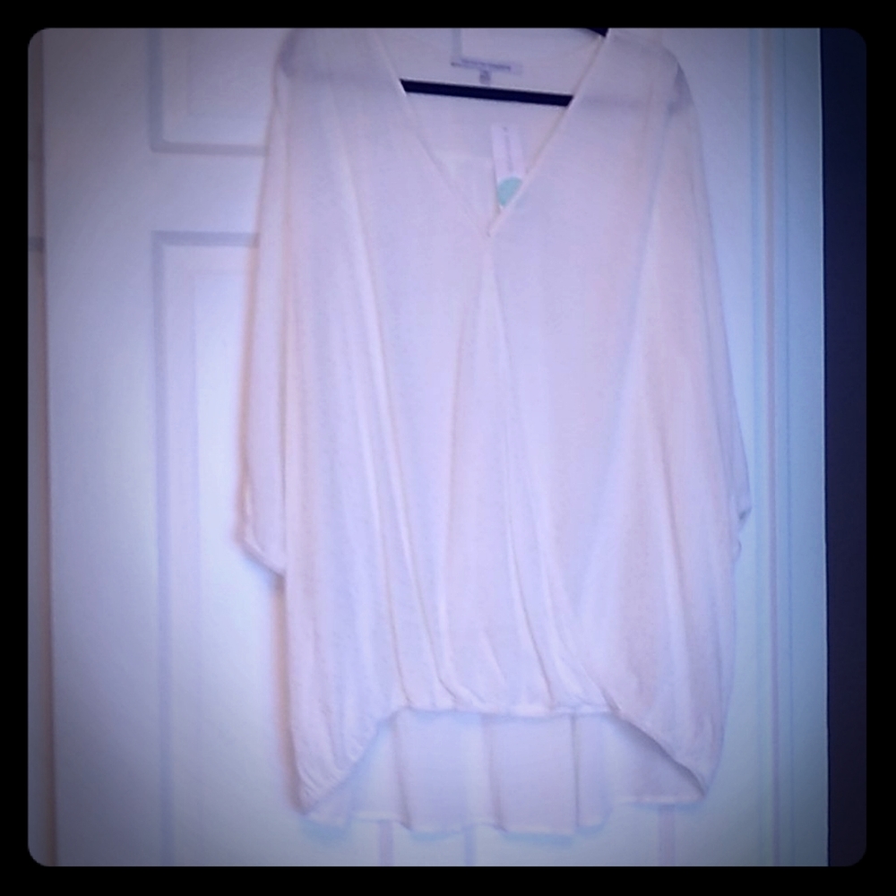 White with gold polka dot wrap blouse